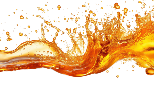 Splash of liquid gold isolated on transparent background
