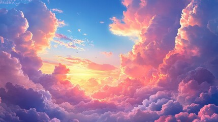 Vibrant sunset sky with dramatic clouds in pastel colors