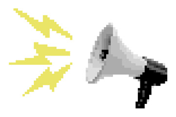 Pixel megaphone vector. Perfect for representing communication, announcements, and marketing campaigns. A modern, digital icon that merges a classic symbol with a pixelated, technology-inspired look.