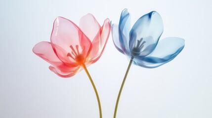 Obraz premium 3D two spring flowers on white background. Wild flowers, spring grass seamless pattern 3d realistic. Minimal scene for model products, stage showcase, promotion display.