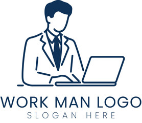 Professional Businessman Working Laptop Modern Logo job icon team blue dark line