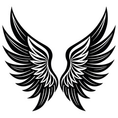Angel Wing Silhouette Vector, Heaven-Inspired Black Silhouette.