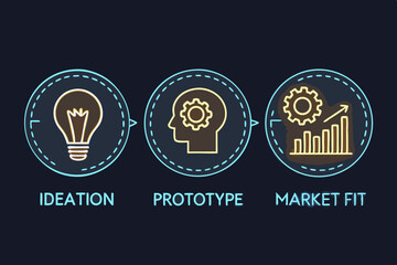Create a vibrant vector illustration of a launching rocket composed of glowing icons representing innovative ideas.  Focus on a clean, modern aesthetic.