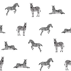 Watercolor Seamless Pattern with Zebras for printing on paper, packaging, wrapping. © Nataliia Tsymbaliuk
