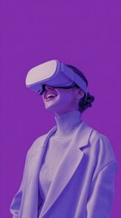 Woman experiencing augmented reality with a virtual reality headset for entertainment and technological innovation