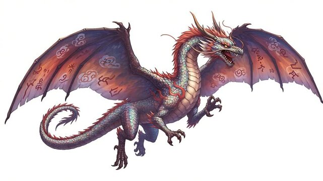 Illustration of a fantasy dragon with detailed scales and symbolic wings