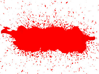 red watercolor splash bursting across a white background, with scattered paint droplets giving it a dynamic and energetic look