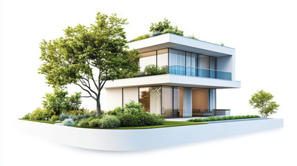 Architecture 3d rendering illustration of modern  house isolated on white background