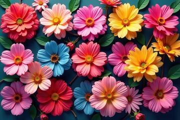 Bold, stylized blossoms arranged in a square grid , simple, digital