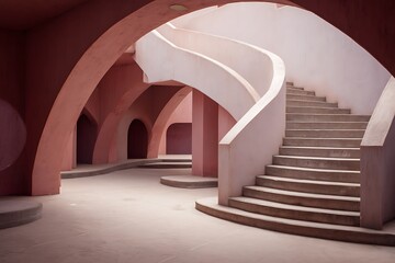 Pink gray abstract concrete architecture with arches design  
