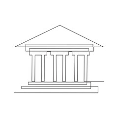 Bank icon line continuous drawing vector. One line temple icon vector background. Building with columns icon. Continuous outline of a theater