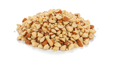 Fototapeta premium Pile Of Chopped Nuts Isolated On White Background Showing Brown Texture and Natural Food Ingredient