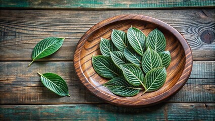 Bifolia Leaves on Rustic Wooden Plate – Isolated Urban Exploration Still Life