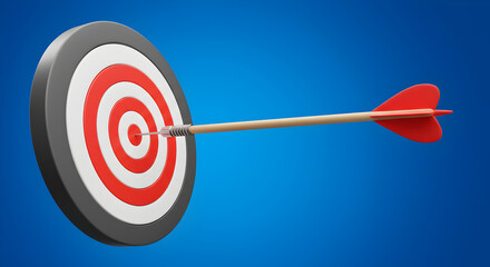 Target Bullseye With Red Arrow Achieving Success Against Blue Backdrop
