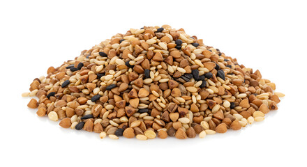 Fototapeta premium Pile Of Mixed Grains Against A White Backdrop In Studio Lighting
