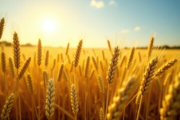 Fototapeta premium Sun-drenched wheat field, golden stalks swaying gently , texture, rural scene, summer