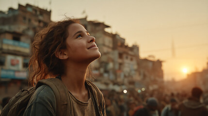 inspiring portrait of a young indian woman looking towards the future with a hopeful smile, conveying dreams and aspirations,