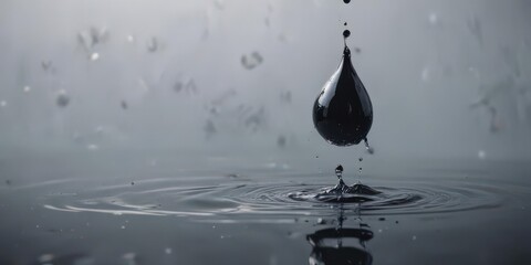 Ink droplet levitates, suspended above water surface,  droplet,  ethereal,  background
