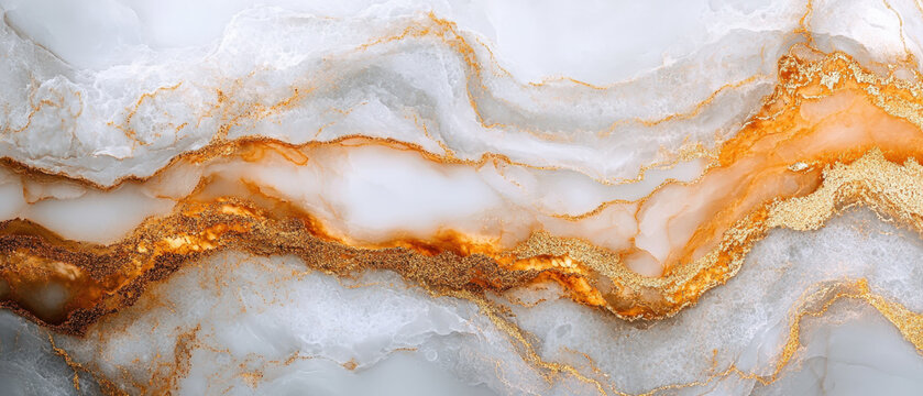 fondo abstracto de una encimera de marmol anntiguo blanco con vetas doradas, marrones y naranjas