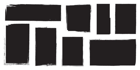 Brush strokes vector. Painted line and rectangle banners collection. Black vector rough edge rectangles. Isolated on white background. Text box frame rough grunge square paint shape element.