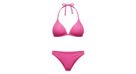 Pink Bikini Set Isolated On White Background Featuring Halter Top and Low Waist Bottom For Summer