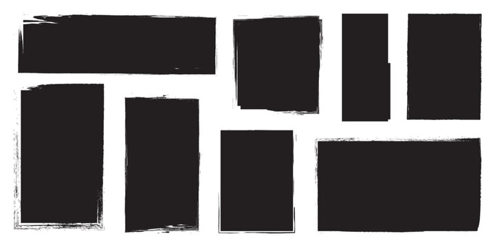 Brush strokes vector. Painted line and rectangle banners collection. Black vector rough edge rectangles. Isolated on white background. Text box frame rough grunge square paint shape element.