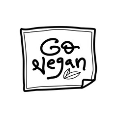 Hand-Drawn Go Vegan Lettering Design With Leaf Motif Illustration