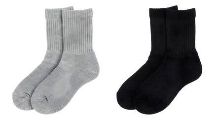 Textured Sock Pair Displaying Contrast In Black And White Isolated On White Background