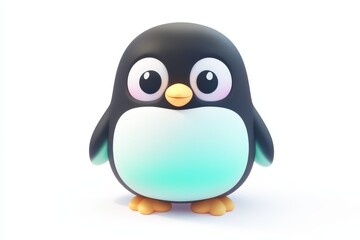 Obraz premium 3D Cartoon Penguin Buddy Icon in Snow White and Neon Teal, Ultra High Definition, Studio Lighting, Isometric View, High-Quality 16K Render, White Background