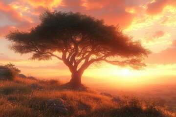 Obraz premium Tree at sunset