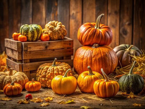 Autumn Harvest: Bumpy Pumpkins in a Rustic Setting, Rule of Thirds Composition
