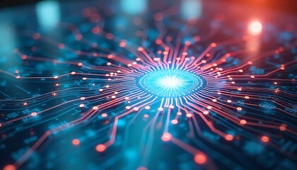 Elaborate Circuit Blueprint on Metal, Digital Responsibility Exhibit Highlight, 3D Digital Light Structure, Futuristic technology background, created with generative ai