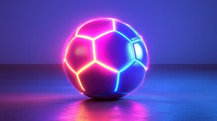 Naklejka premium Futuristic neon soccer ball with vibrant glowing hexagons on smooth surface