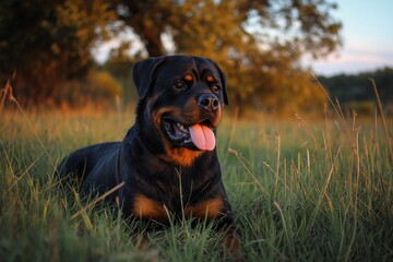 Rottweiler Dog Lying on Grass