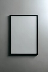 Photo of a large vertical black frame on a matte wall, perfectly straight-on angle, soft directional light, minimal and editorial style, clean and modern look.