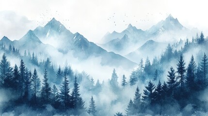 Obraz premium Beautiful Misty Mountain Landscape with Dense Forests and Layered Blue Mountain Ranges Spectacular Nature Scenery for Travel and Landscape Photography