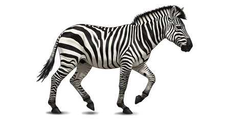 Obraz premium Zebra Walking In Side Profile On White Background Showing Black And White Stripes In Nature