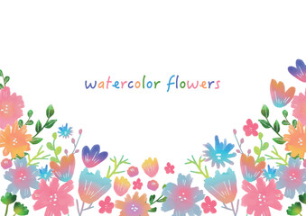 水彩風の花のフレームイラスト素材