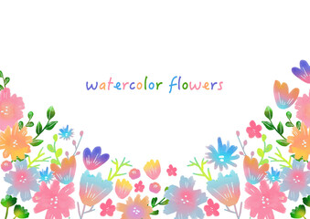 水彩風の花のフレームイラスト素材