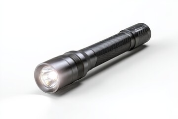 Sleek, dark gray flashlight with a bright light beam. Perfect for any adventure.