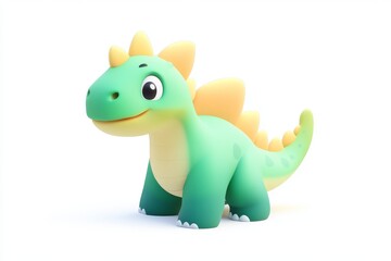 Fototapeta premium 3D Cartoon Pixel Dinosaur Icon in 8-Bit Color Blocks, Ultra High Definition, Isometric View, High-Quality 16K Render, White Background