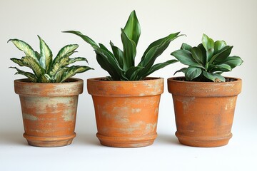 Obraz premium Three potted plants with leaves