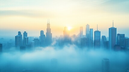 Obraz premium Chicago skyline sunrise through mist
