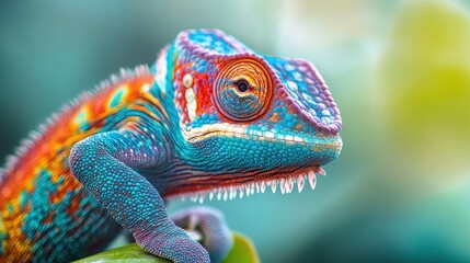 Fototapeta premium Colorful chameleon with vibrant scales in natural habitat