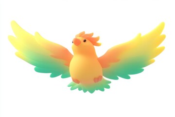 Obraz premium 3D Cartoon Plasma Phoenix with Ionized Wings & Solar Wind, Ultra High Definition, Isometric View, High-Quality 16K Render, White Background