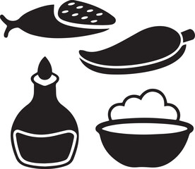 Black Vector Icon Set of Thanksgiving Food Items