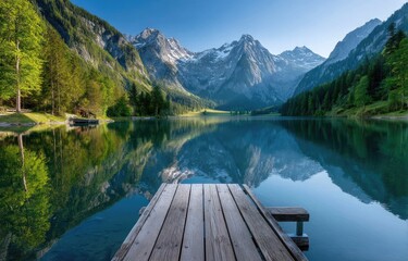 A breathtaking view of the majestic Alps, with towering mountains reaching towards the sky and reflecting in crystal-clear lakes, creating an enchanting scene that captures nature's grandeur.