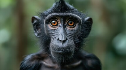 Obraz premium Close-up portrait of crested black macaque with expressive eyes in natural habitat