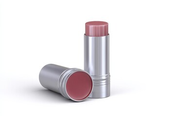 Obraz premium Two silver lip balms with a mauve tint, one open and one closed. Perfect for adding a pop of color.
