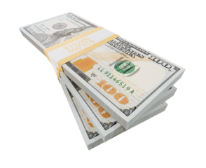 Stacks of Thousands of One Hundred Dollar Bills. Transparent PNG.